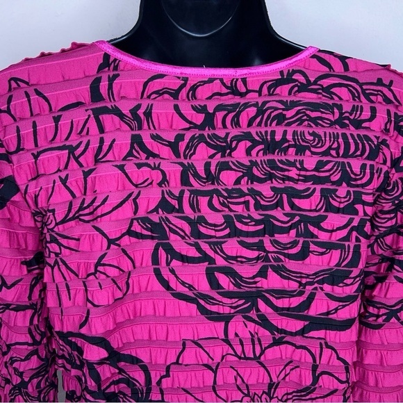 MEDIUM ERIN LONDON PINK BLACK VINTAGE TOP RUFFLE STRETCH - Picture 8 of 12